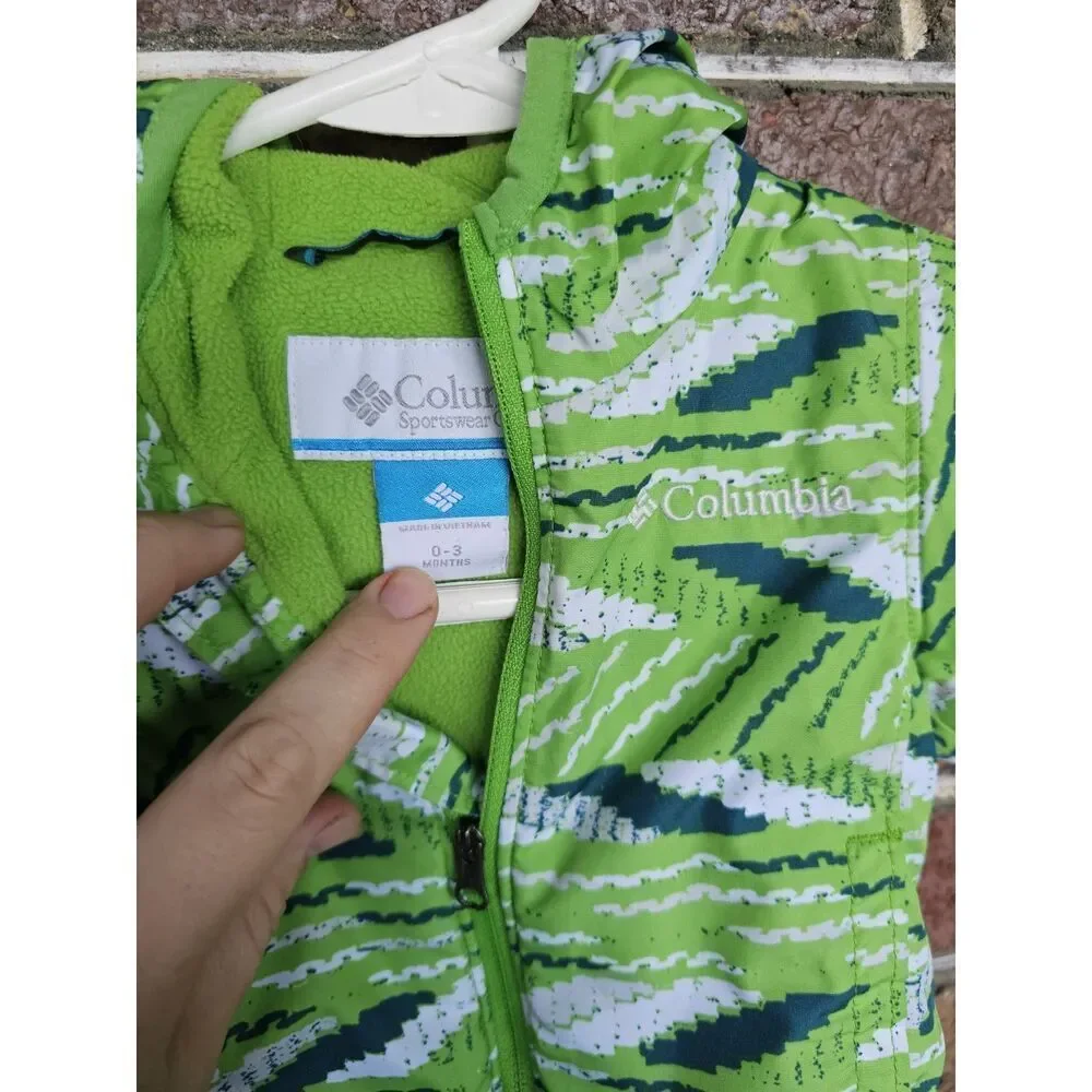 Infant Columbia Jacket With Hood‎ Size 0-3 Months Green Fleece Lined